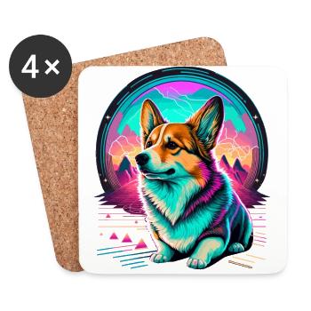 Corgi Neon Style sur les montagnes - Dessous de verre (lot de 4) - blanc - Devant