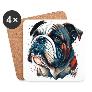 Bulldog Visage triste - Dessous de verre (lot de 4) - blanc - Devant