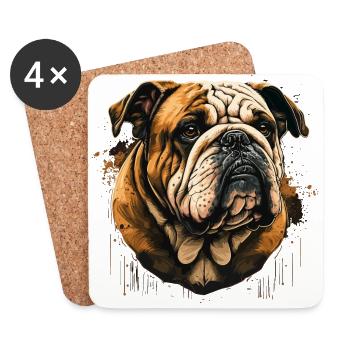 Visage de bouledogue - Dessous de verre (lot de 4) - blanc - Devant
