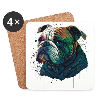 Bouledogue peint - Dessous de verre (lot de 4) - blanc - Devant