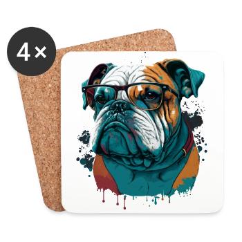Wise Bulldog Pet - Coasters (set of 4) - white - Front