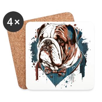 Bulldog avec nœud papillon mignon - Dessous de verre (lot de 4) - blanc - Devant