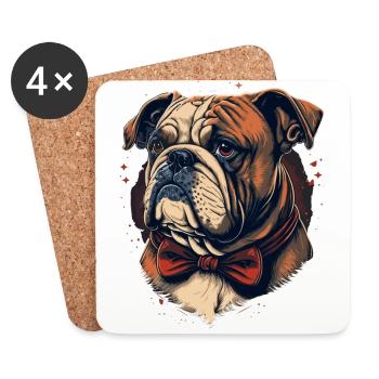 Bulldog with Red Bowtie - Coasters (set of 4) - white - Front