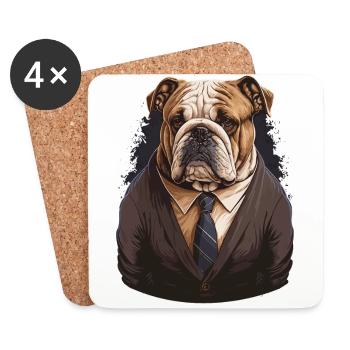 Bulldogge im braunen Anzug - Untersetzer (4er-Set) - Weiß - Vorne