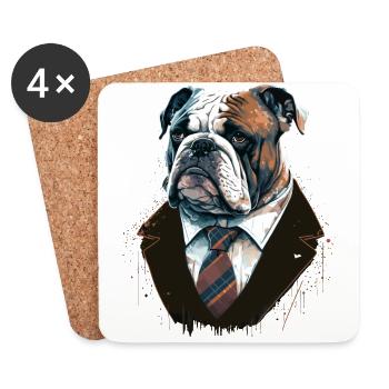 Bulldog en costume noir - Dessous de verre (lot de 4) - blanc - Devant