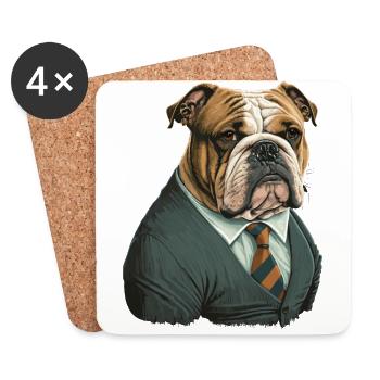 Seitenansicht Bulldogge im Anzug - Untersetzer (4er-Set) - Weiß - Vorne