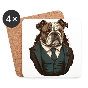 Braune Bulldogge - Untersetzer (4er-Set) - Weiß - Vorne