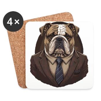 Adorable bouledogue en costume marron - Dessous de verre (lot de 4) - blanc - Devant