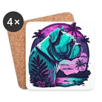 Vaporwave Bulldog Beach Fun - Coasters (set of 4) - white - Front