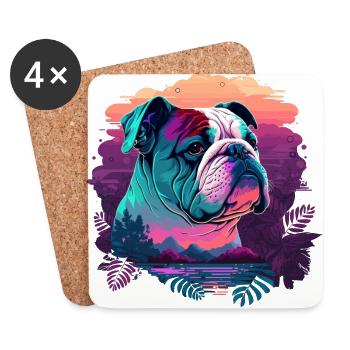 Vaporwave Bulldog aime le coucher du soleil - Dessous de verre (lot de 4) - blanc - Devant