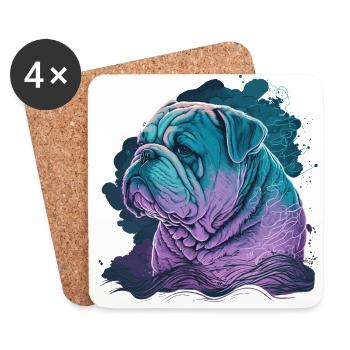 Illustration de la tête de bouledogue - Dessous de verre (lot de 4) - blanc - Devant