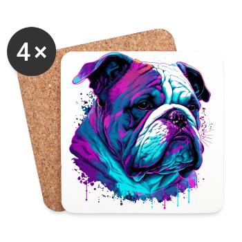 Vaporwave Bulldog Illustration - Dessous de verre (lot de 4) - blanc - Devant