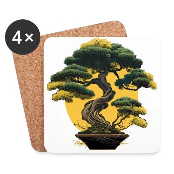 Grüner Bonsai Baum - Untersetzer (4er-Set) - Weiß - Vorne