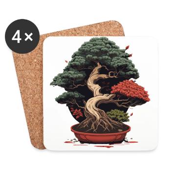 Bonsai Baum Design - Untersetzer (4er-Set) - Weiß - Vorne