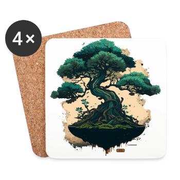 Winziger grüner Bonsai - Untersetzer (4er-Set) - Weiß - Vorne