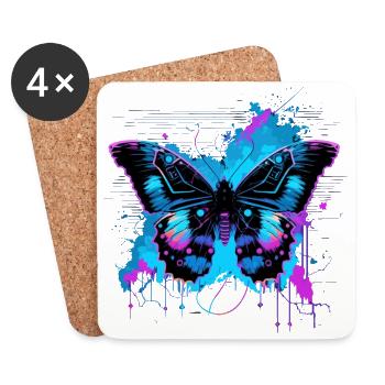 Leuchtender blauer Schmetterling - Untersetzer (4er-Set) - Weiß - Vorne