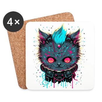 Böse Katze - Untersetzer (4er-Set) - Weiß - Vorne