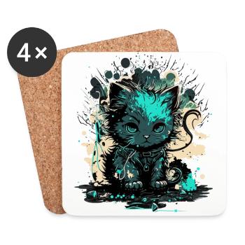 Cyber Cat Illustration - Dessous de verre (lot de 4) - blanc - Devant