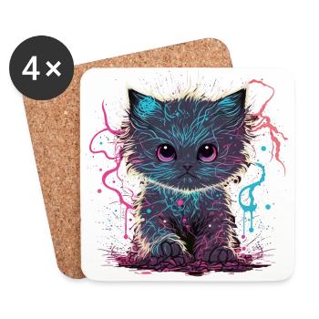 Chaton électrifié - Dessous de verre (lot de 4) - blanc - Devant