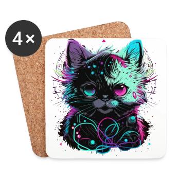 Elektronische Katze - Untersetzer (4er-Set) - Weiß - Vorne