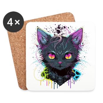 Coole Katze Illustration - Untersetzer (4er-Set) - Weiß - Vorne