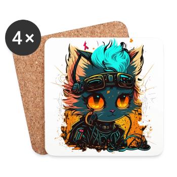 CyberCat - Coasters (set of 4) - white - Front