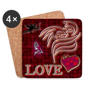 LOVE (Liebe) - Abbild - 2023 - Untersetzer (4er-Set) - Weiß - Vorne