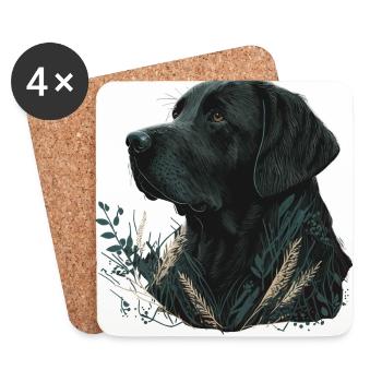Labrador Retriever foncé dans les feuilles - Dessous de verre (lot de 4) - blanc - Devant