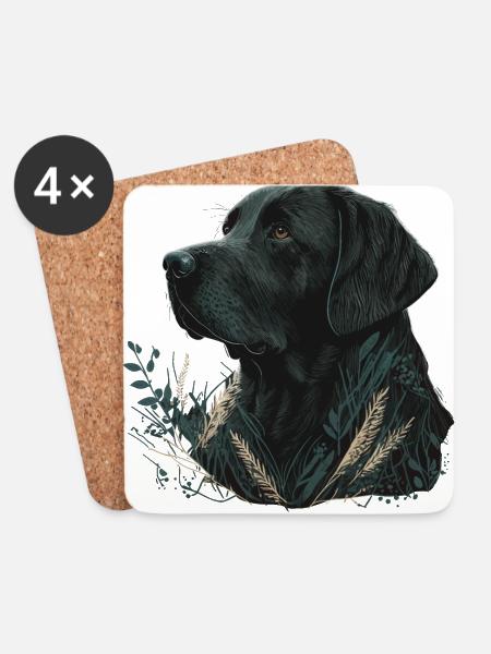 Dark Labrador Retriever in Blättern - Untersetzer (4er-Set) - Weiß