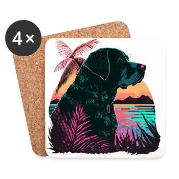 Labrador retriever noir à la plage - Dessous de verre (lot de 4) - blanc - Devant