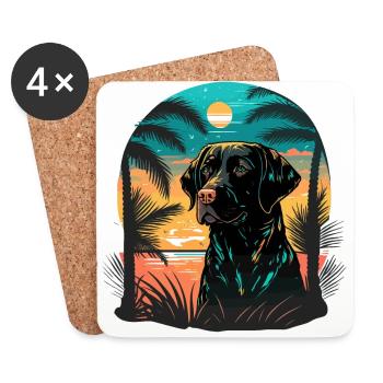 Labrador Retriever Time on Beach Vaporwave - Coasters (set of 4) - white - Front