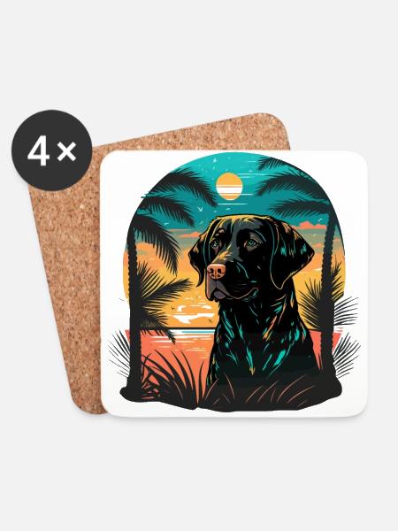 Labrador Retriever Time on Beach Vaporwave - Coasters (set of 4) - white