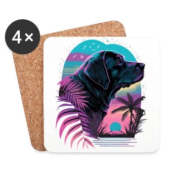 Labrador Retriever aime la plage Vaporwave - Dessous de verre (lot de 4) - blanc - Devant