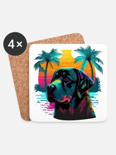 Beach Labrador Retriever Dog Illustration - Coasters (set of 4) - white
