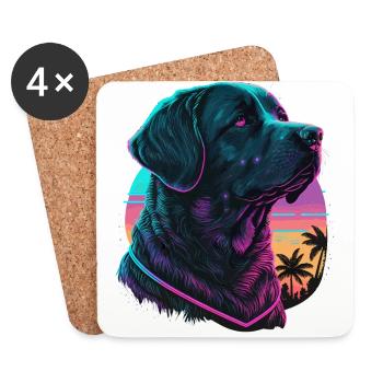 Le Labrador Retriever noir regarde le ciel du coucher du soleil - Dessous de verre (lot de 4) - blanc - Devant