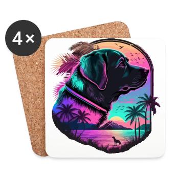 Grande illustration de Vaporwave Labrador Retriever - Dessous de verre (lot de 4) - blanc - Devant