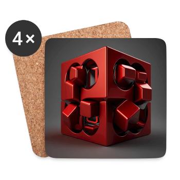 3D Cube in red - Coasters (set of 4) - white - Front