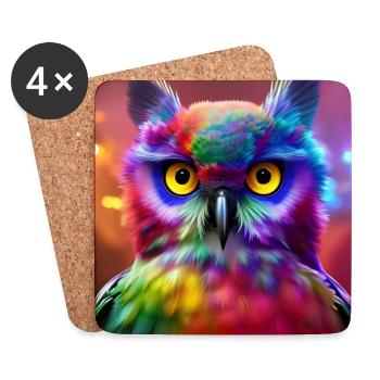 Owl, Rainbow, Colorful - Coasters (set of 4) - white - Front