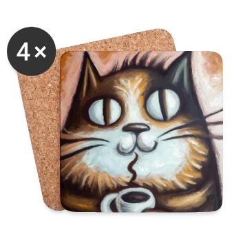 Le chat aime le café - Dessous de verre (lot de 4) - blanc - Devant