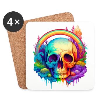 Totenkopf Skizze mit bunten Wasserfarben - Untersetzer (4er-Set) - Weiß - Vorne