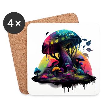 Trippy Magic Mushroom Artwork with Watercolors - Coasters (set of 4) - white - Front