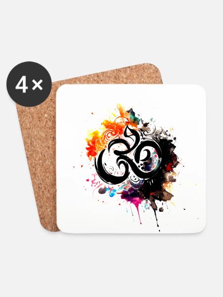 Yogi, Prana Om - Regenbogen Ink Artwork - Untersetzer (4er-Set) - Weiß