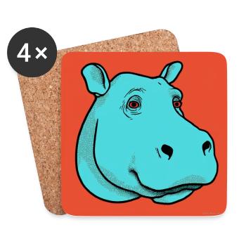 Hippo Pop Art - Dessous de verre (lot de 4) - blanc - Devant