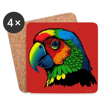 Papagei in der Pop Art - Untersetzer (4er-Set) - Weiß - Vorne