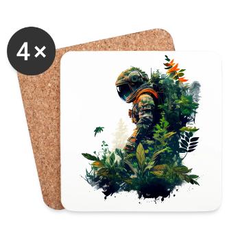 Un astronaute envahi par les plantes - Surréaliste - Dessous de verre (lot de 4) - blanc - Devant