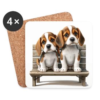 2 Beagles sur le cadeau de banque - Dessous de verre (lot de 4) - blanc - Devant