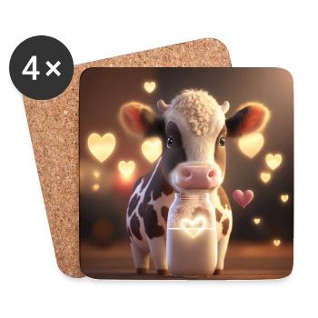 cute Kuh mit Herzchen - Untersetzer (4er-Set) - Weiß - Vorne