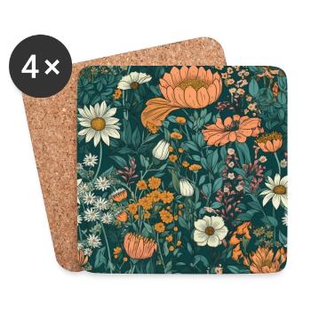 Motif de fleurs - Dessous de verre (lot de 4) - blanc - Devant