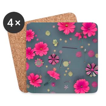 Blumen pink - Untersetzer (4er-Set) - Weiß - Vorne