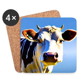 Vache avec des cornes - Dessous de verre (lot de 4) - blanc - Devant